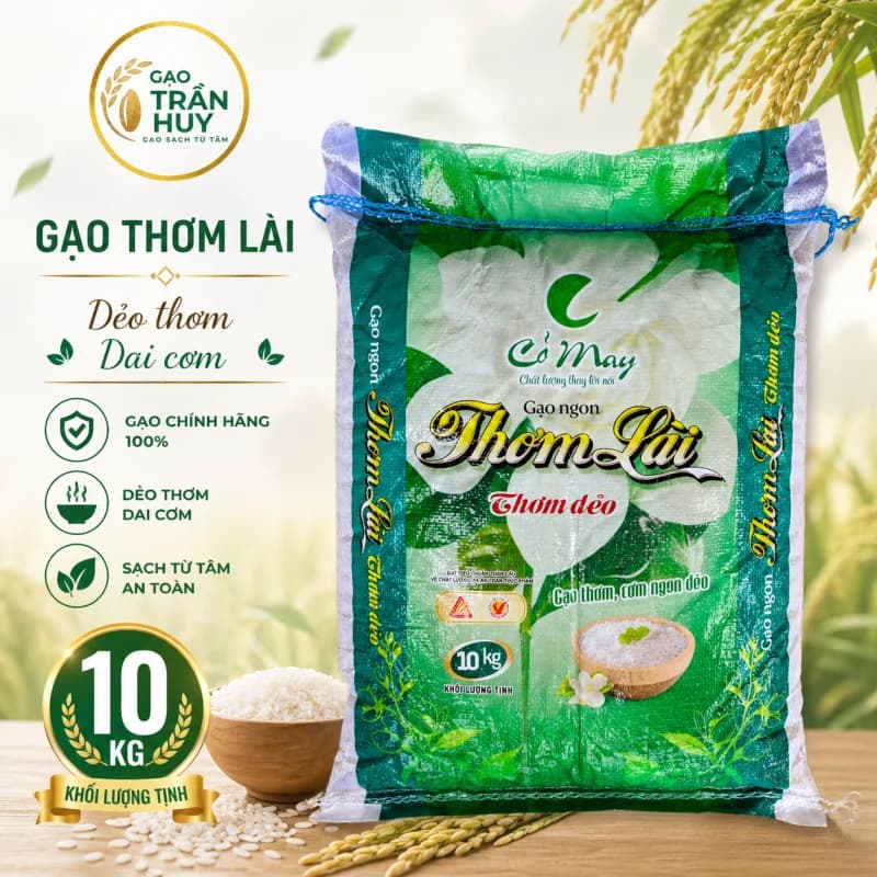🌾 Gạo Thơm Lài Cỏ May Chính Hãng Túi 10kg – Gạo Ngon Sạch Cơm Mềm Dẻo Ngọt Thanh Cho Gia Đình